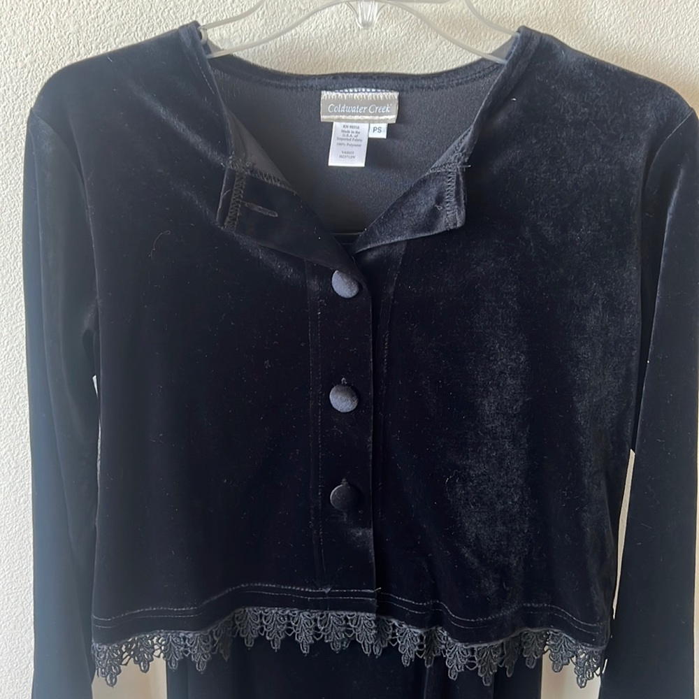 Black velvet cold water creek dress with jacket lace trim bottom